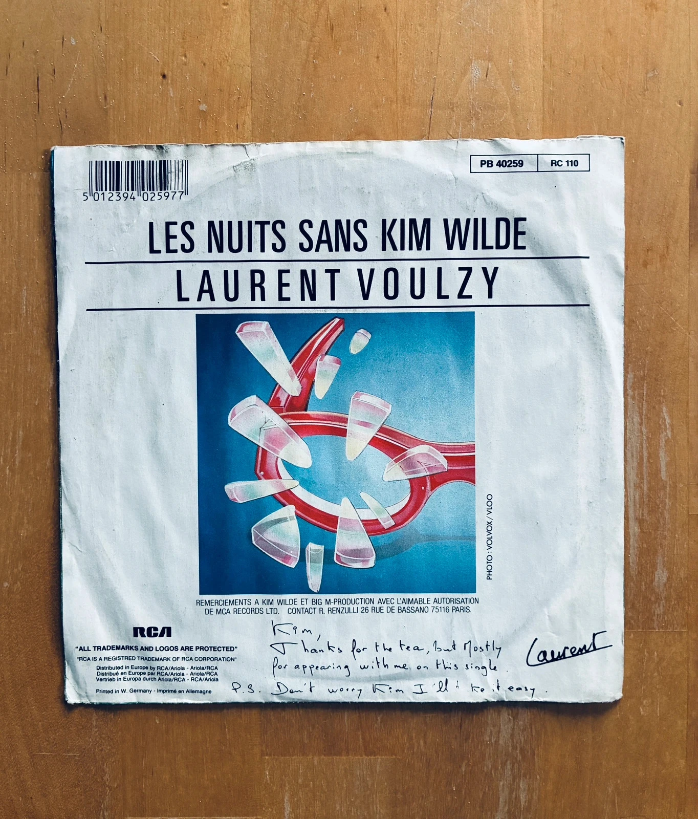 45T vinyl record Laurent Voulzy Belle Île en mer and Les nuits sans Kim Wilde. – photo 2